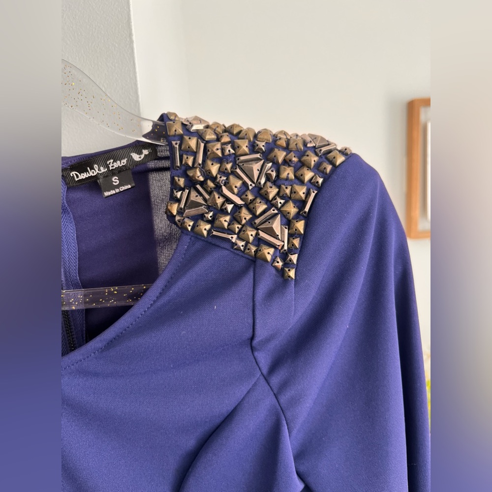 DOUBLE ZERO Jeweled Shoulders Long Sleeve A-Line Mini Dress - Picture 3 of 6